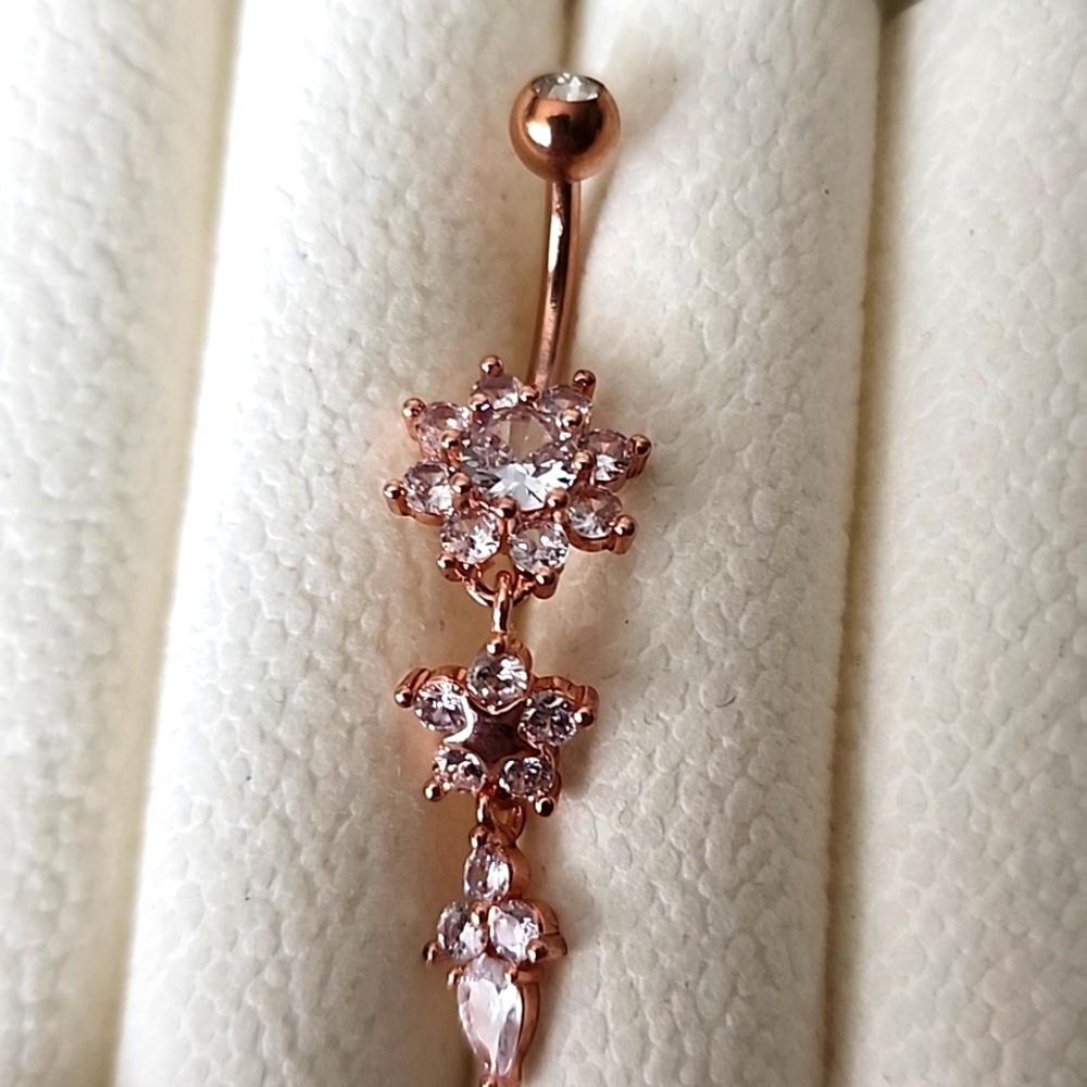 14 G SURGICAL STEEL FLOWER   BELLY BUTTON Sim Diamond ROSE GOLD